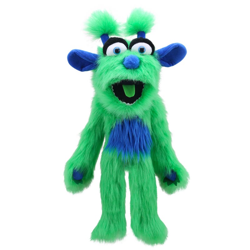 20" Green & Blue Monster Puppet with Arm Rod - Click Image to Close
