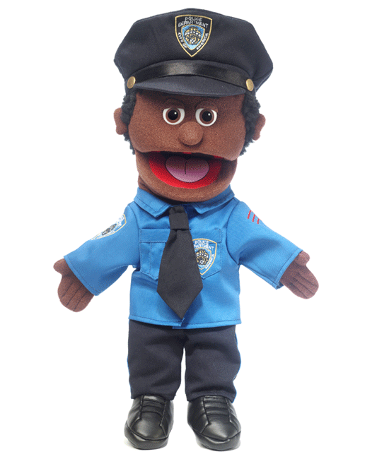 14" Policeman (African) Glove Puppet - Click Image to Close