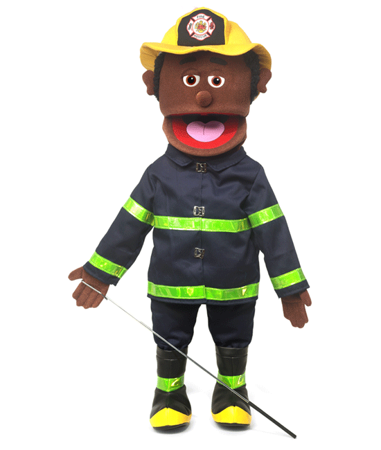25" Fireman (African) Full Body Puppet - Click Image to Close
