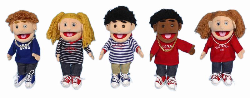 14" Set of 5 Boy & Girl Glove Puppets - Click Image to Close