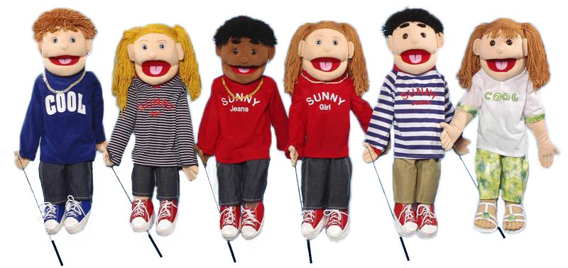 28" Set of 6 Boy & Girl Ventriloquist Puppets - Click Image to Close