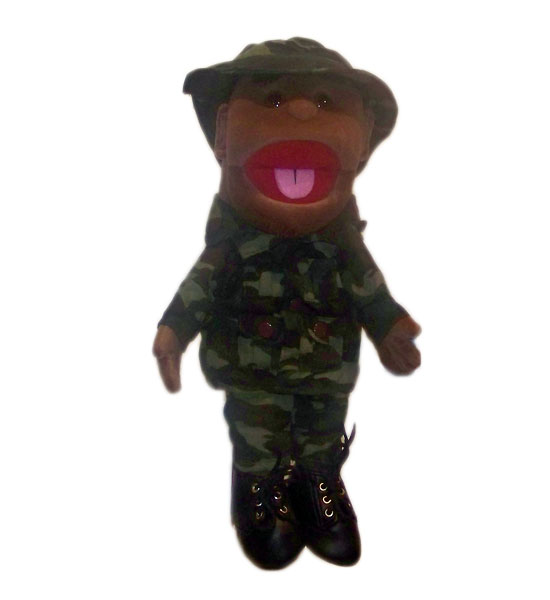 14" Boy Soldier (African) Army Glove Puppet - Click Image to Close