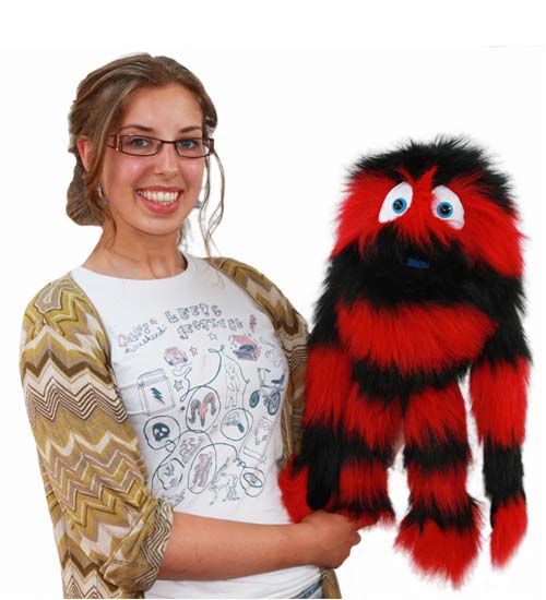 20" Red & Black Monster Puppet with Arm Rod - Click Image to Close
