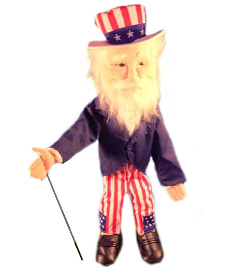 28" Uncle Sam Full Body Puppet - Sculpted Face - Click Image to Close